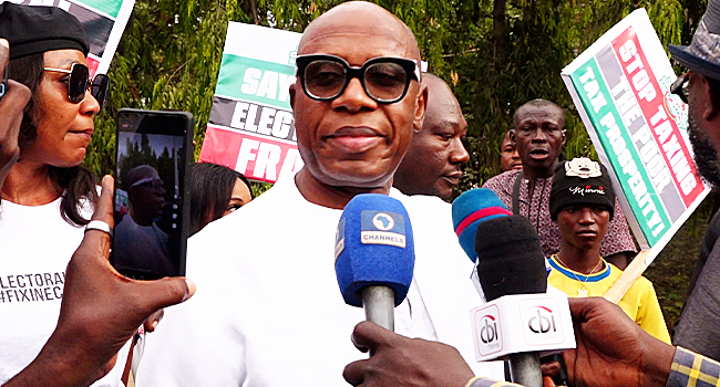 Amaechi joins protest over electronic transmission of election result; says APC is afraid