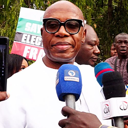 Amaechi joins protest over electronic transmission of election result; says APC is afraid