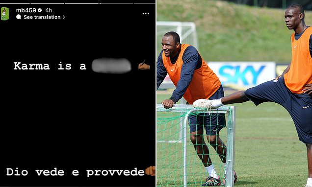 Former Manchester City striker, Mario Balotelli celebrates sacking of former boss Patrick Vieira with savage dig