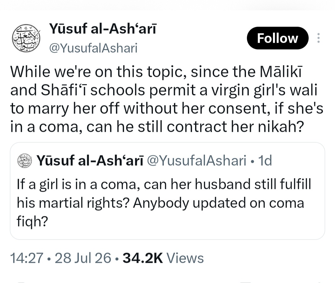 If a girl is in a coma, can her husband still fulfill his martial rights” Muslim man asks for religious direction on his marital rights
